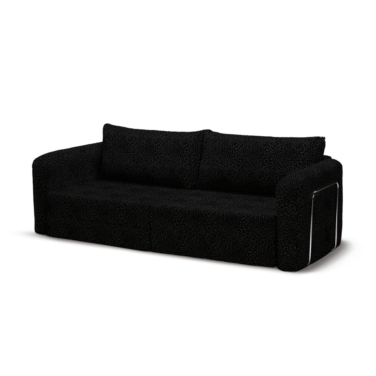 Flowy Leopard Schlafsofa in Onyx Panther (WILD 218) mit verchromtem Metallgestell
