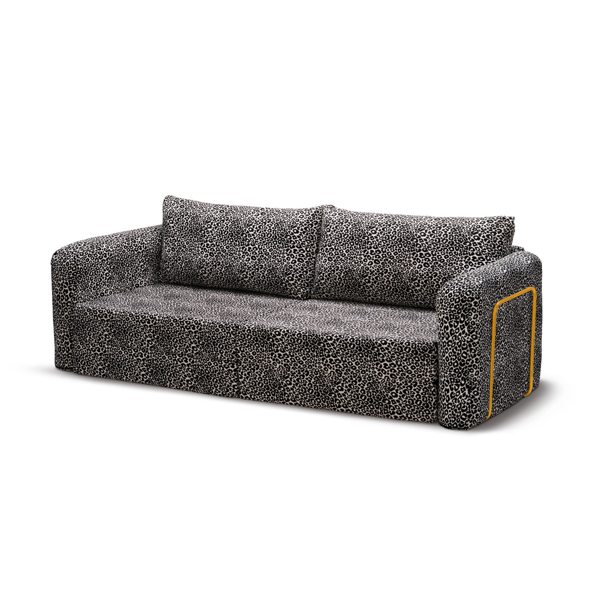 Flowy Leopard Schlafsofa in Smoke Leopard (WILD 219) mit gelbem Metallgestell