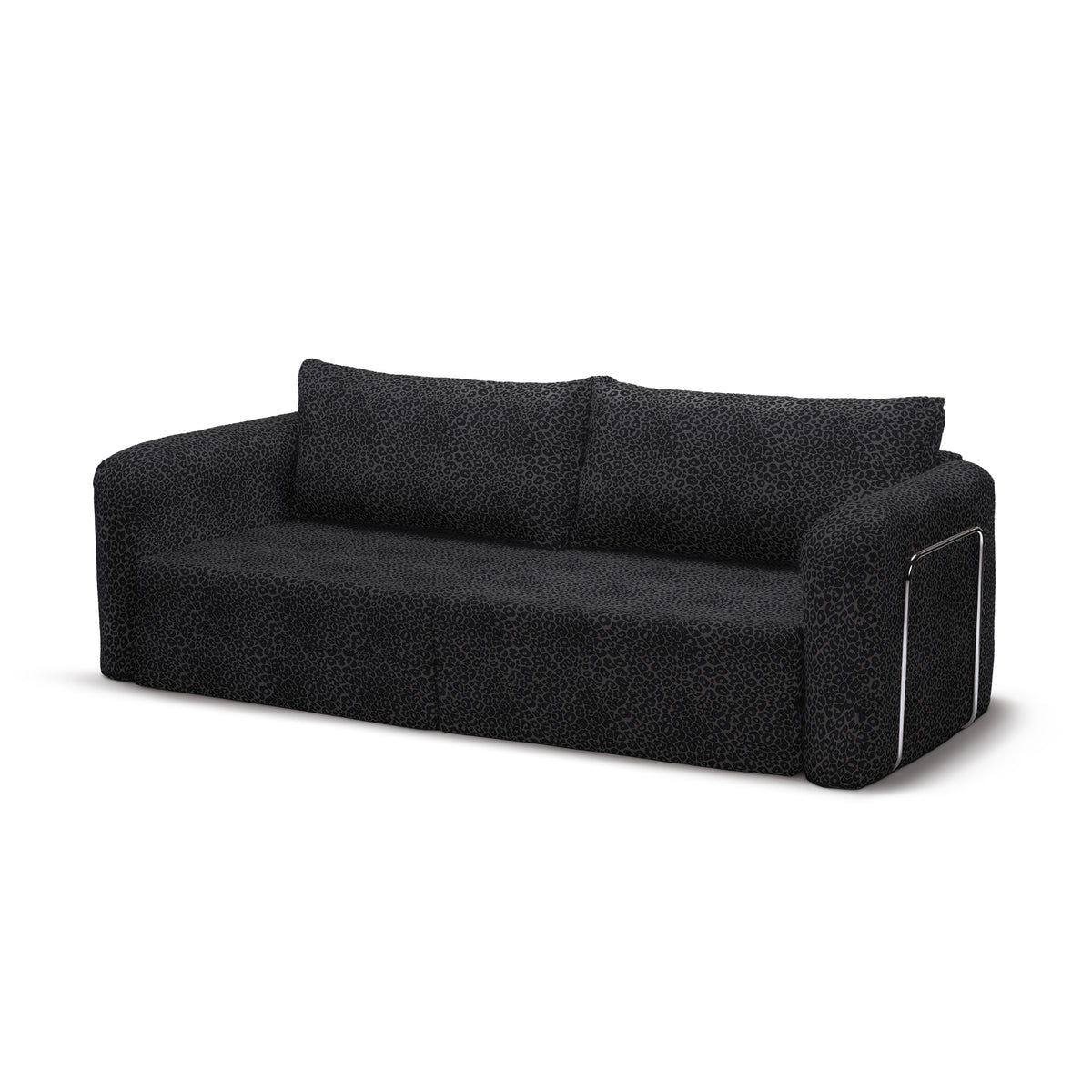 Flowy Leopard Schlafsofa in Shadow Panther (WILD 216) mit verchromtem Metallgestell