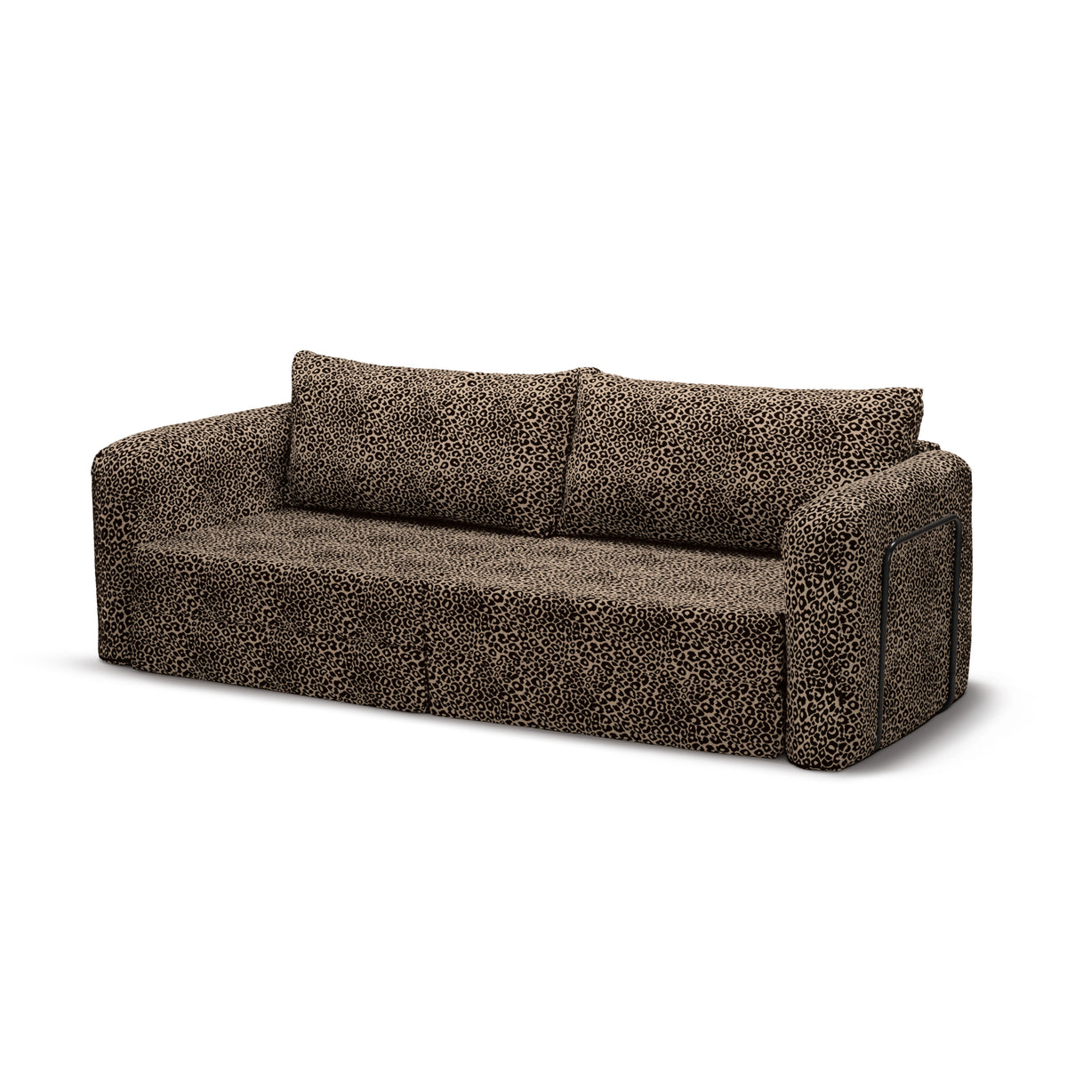 Flowy Leopard Schlafsofa in Umber Safari (WILD 235) mit schwarzem Metallgestell