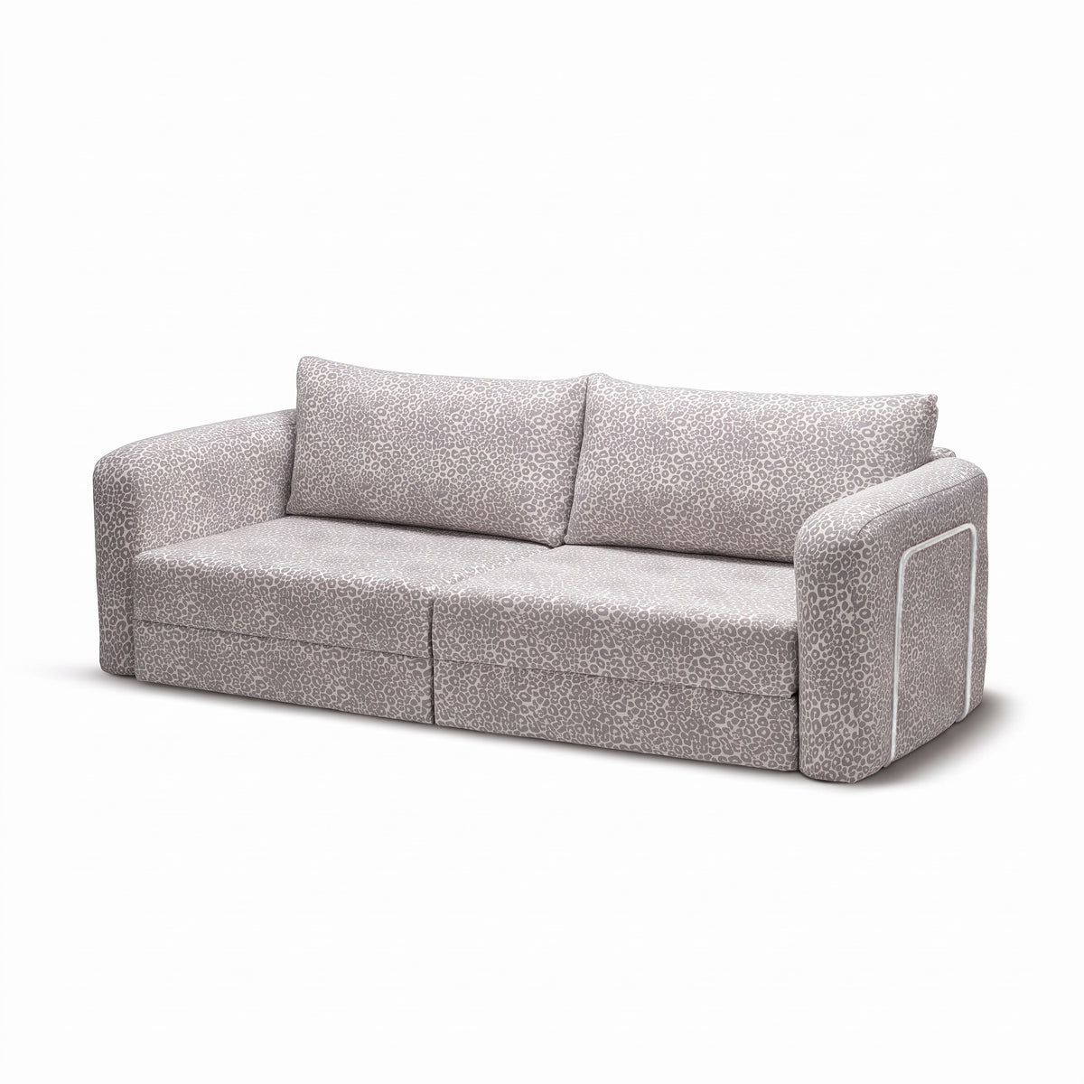 Flowy Leopard Schlafsofa in Dove Haze (WILD 208) mit weißem Metallgestell