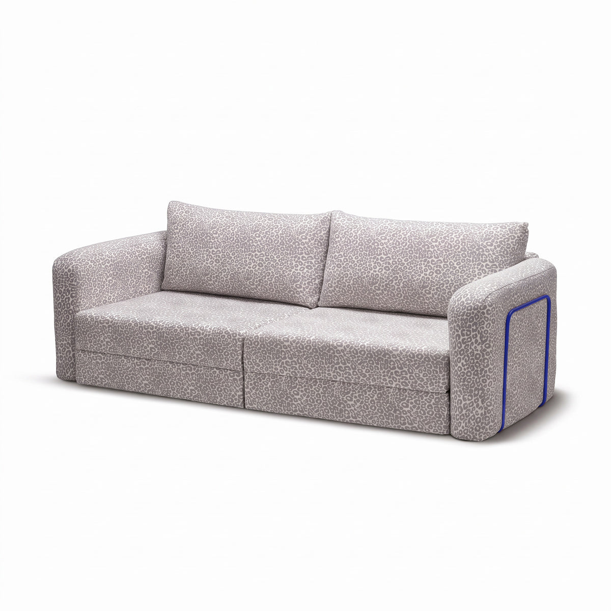 Flowy Leopard Schlafsofa in Dove Haze (WILD 208) mit marineblauem Metallgestell