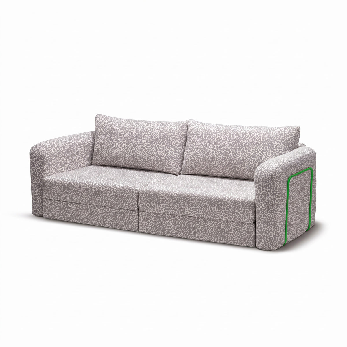 Flowy Leopard Schlafsofa in Dove Haze (WILD 208) mit grünem Metallgestell
