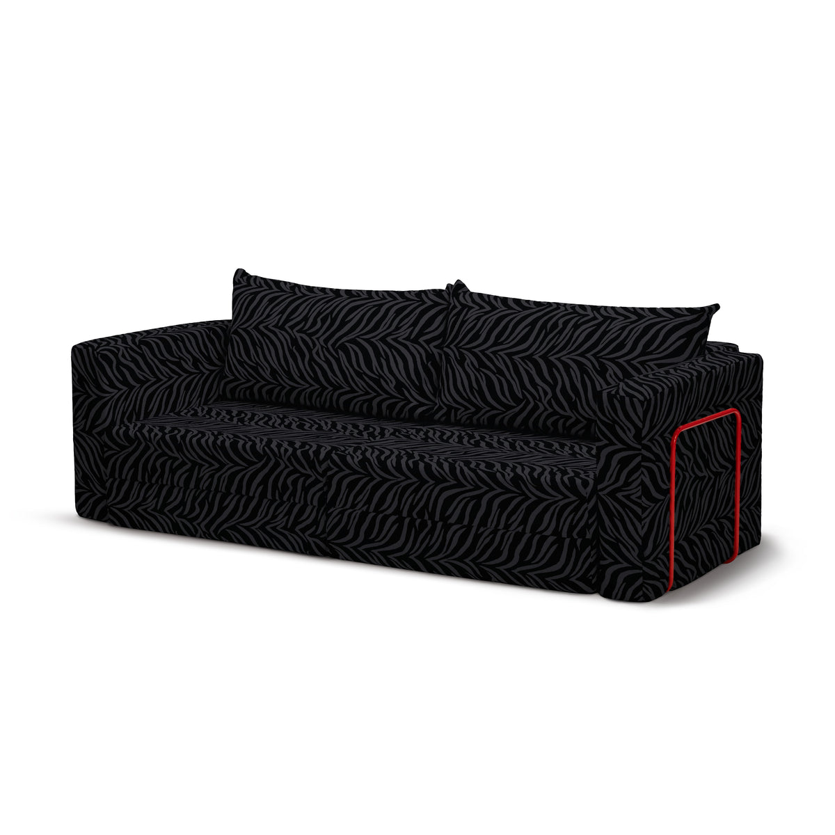 Flow Zebra sovesofa i Ebony Zebra (ZEBRA 16) med rødt metalstel