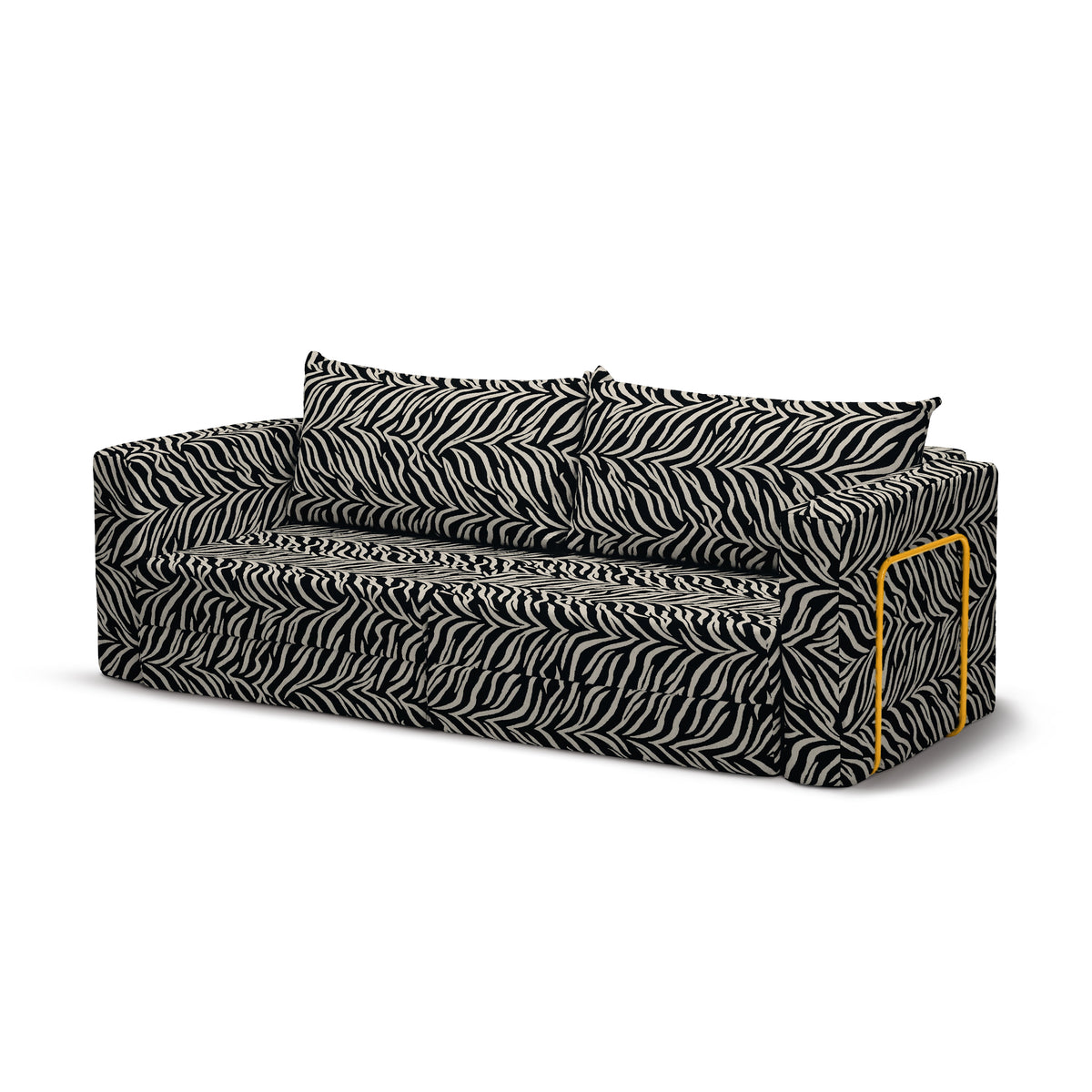 Flow Zebra sovesofa i Smoke Zebra (ZEBRA 35) med gult metalstel