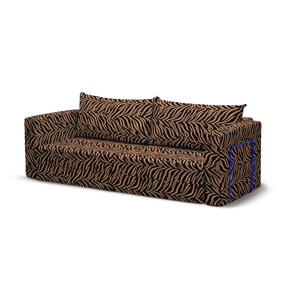 Flow Zebra sovesofa i Rust Zebra (ZEBRA 42) med marineblåt metalstel