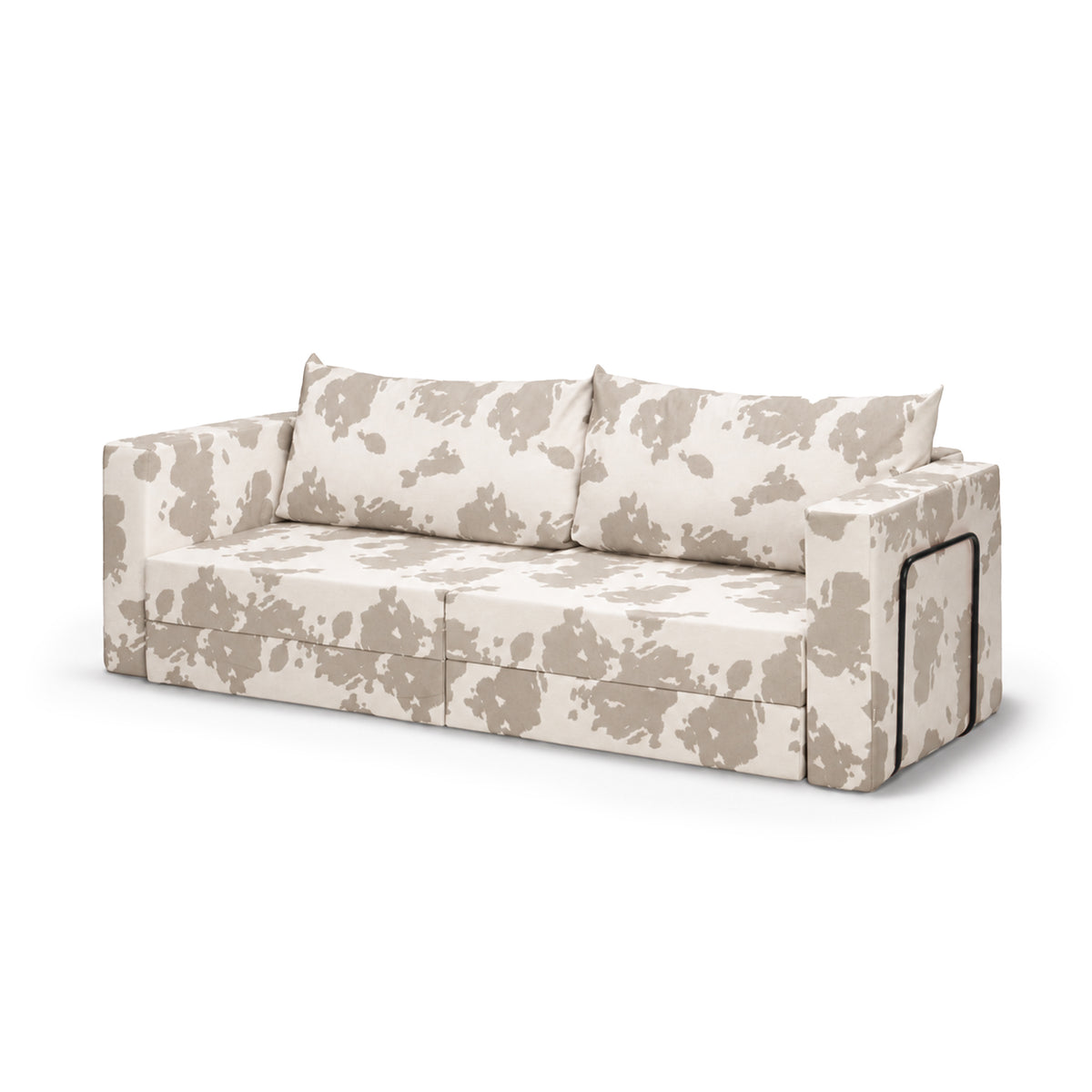 Flow Cow sofa bed in Stone Hide (MOO 27) with a black metal frame
