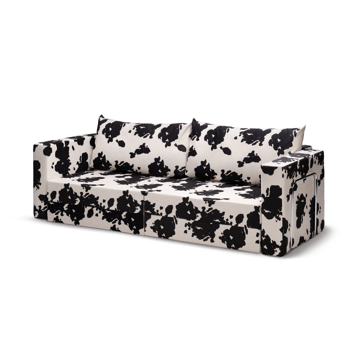 Flow Cow sofa bed in Onyx Hide (MOO 19) with a chrome metal frame