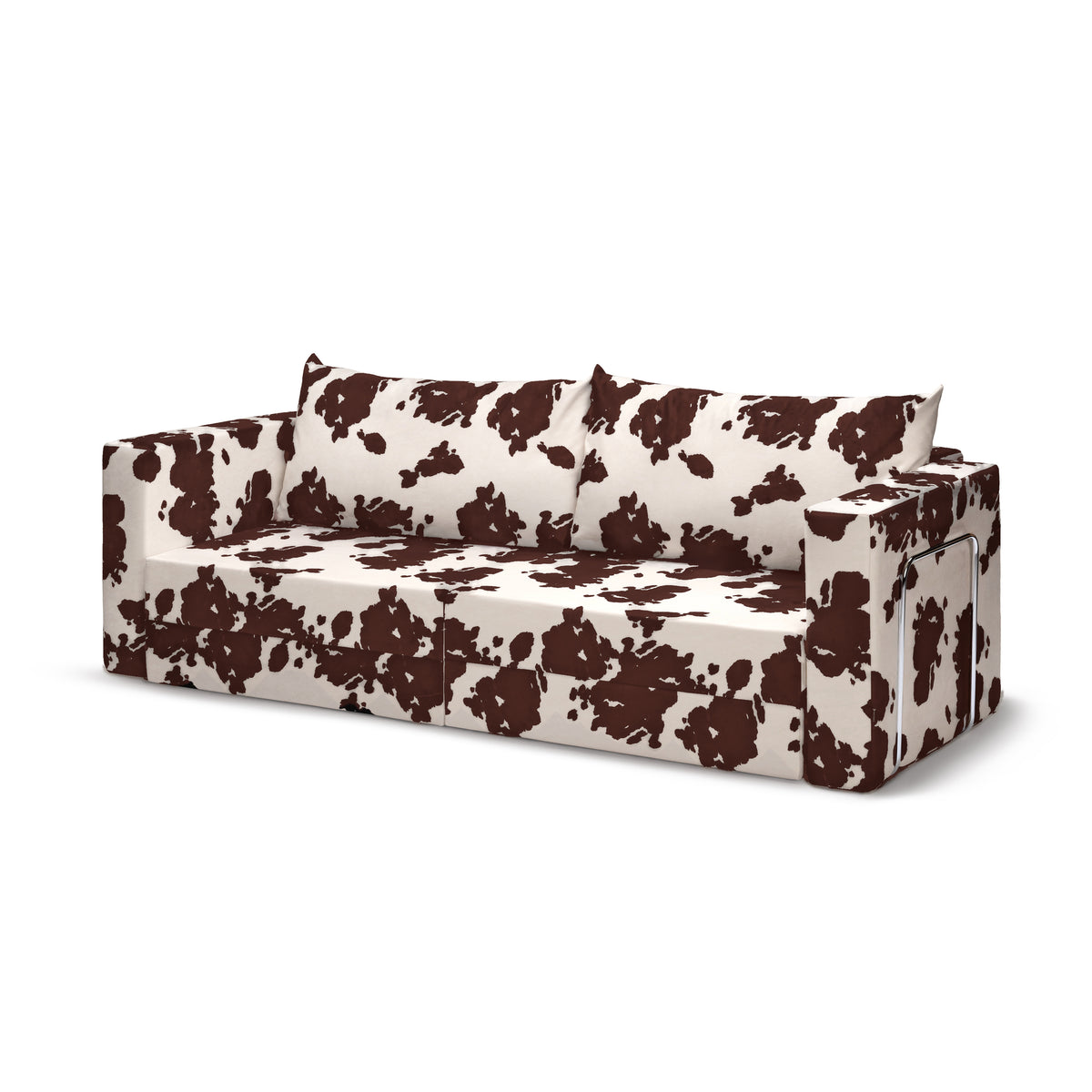 Flow Cow sofa bed in Cognac Hide (MOO 45) with a chrome metal frame