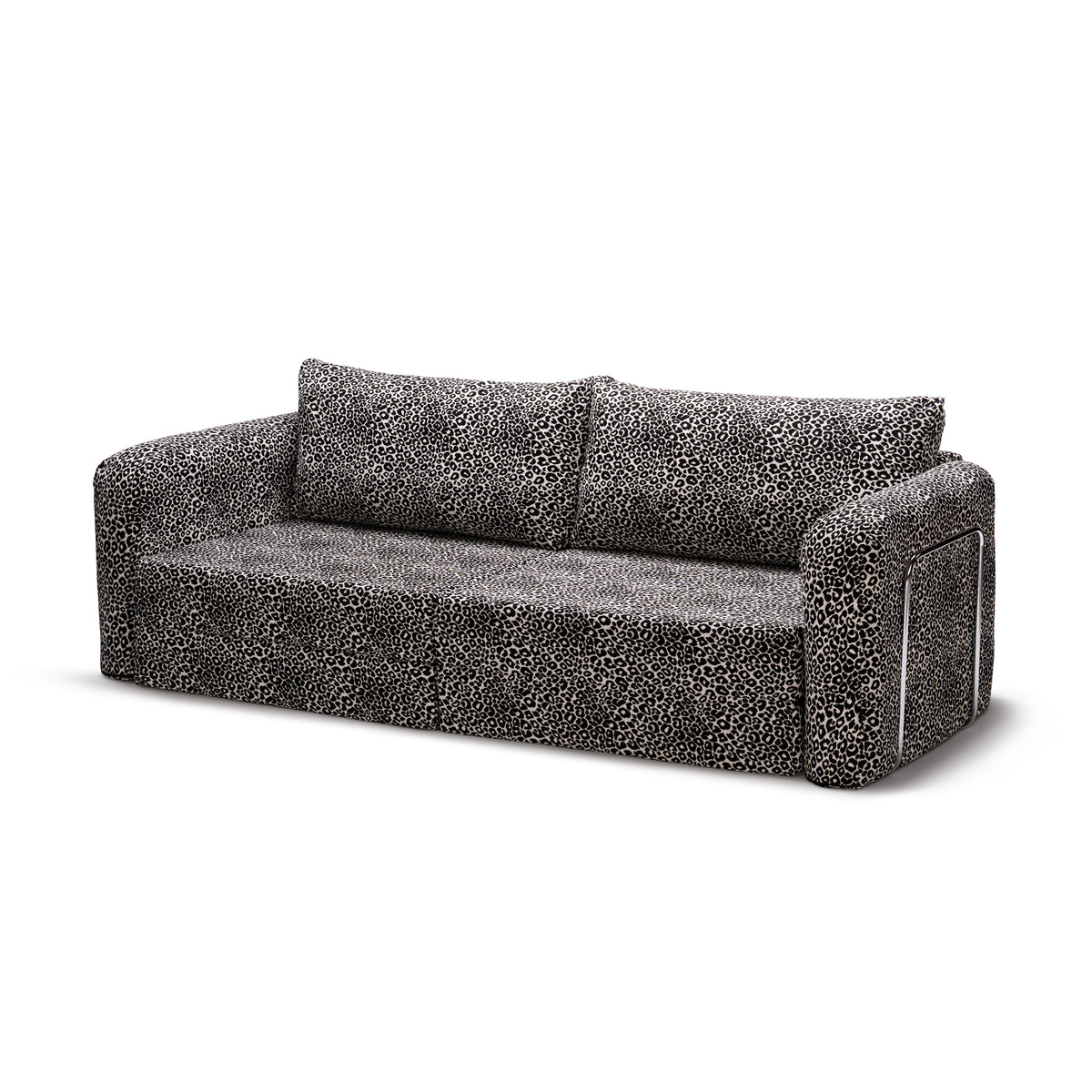 Flowy Leopard Schlafsofa in Smoke Leopard (WILD 219) mit verchromtem Metallgestell