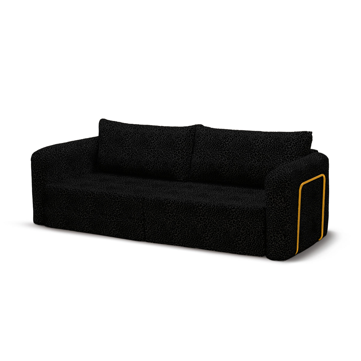 Flowy Leopard Schlafsofa in Onyx Panther (WILD 218) mit gelbem Metallgestell