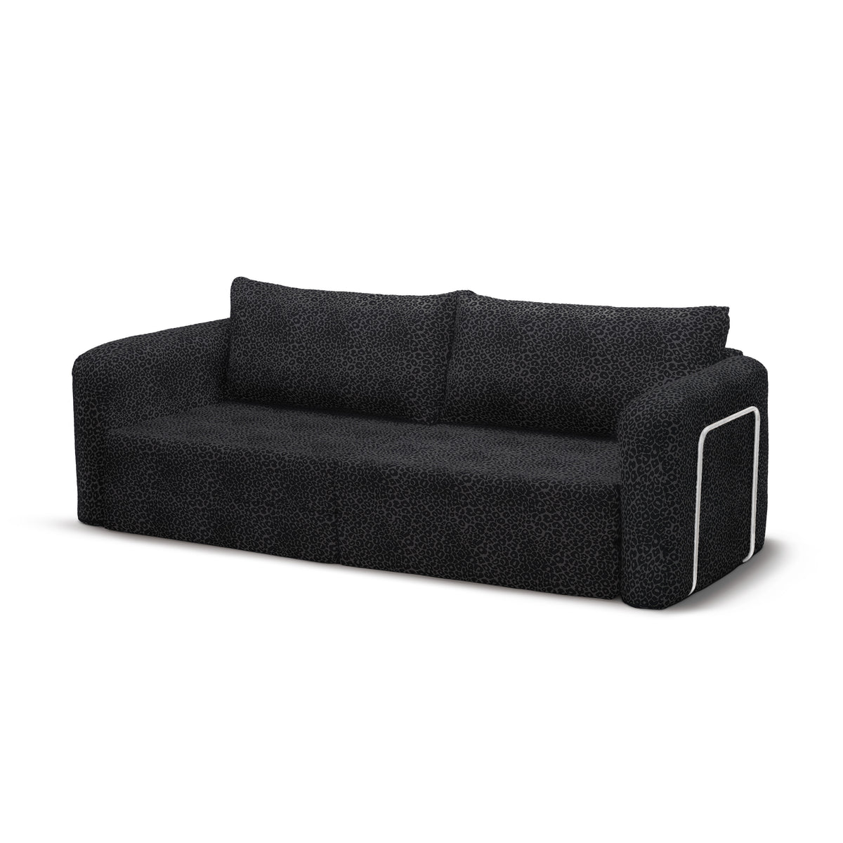 Flowy Leopard Schlafsofa in Shadow Panther (WILD 216) mit weißem Metallgestell