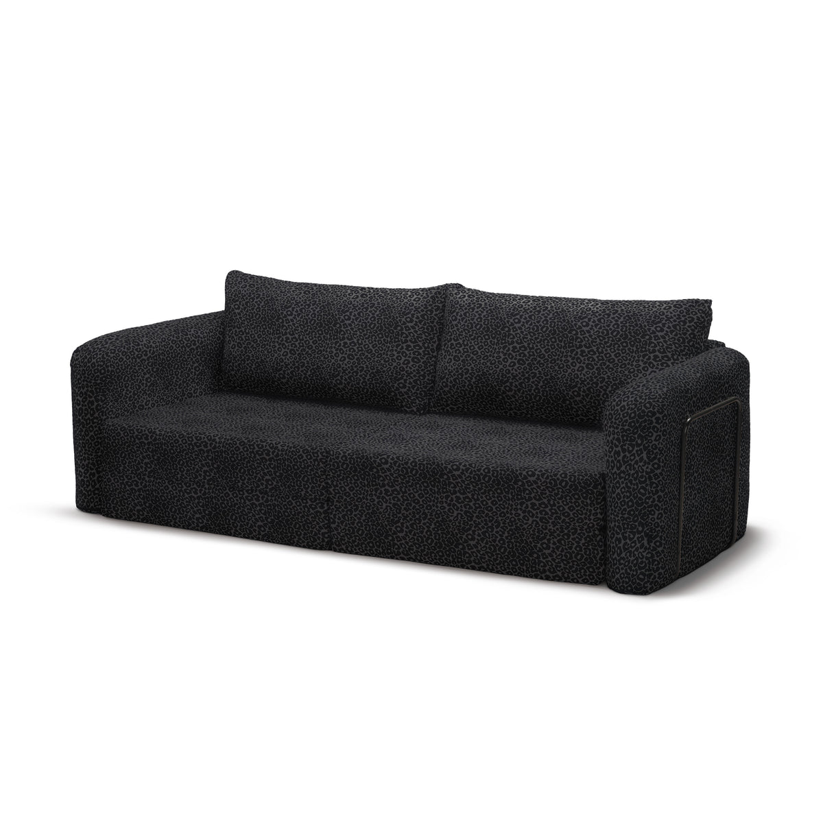 Flowy Leopard Schlafsofa in Shadow Panther (WILD 216) mit schwarzem Metallgestell