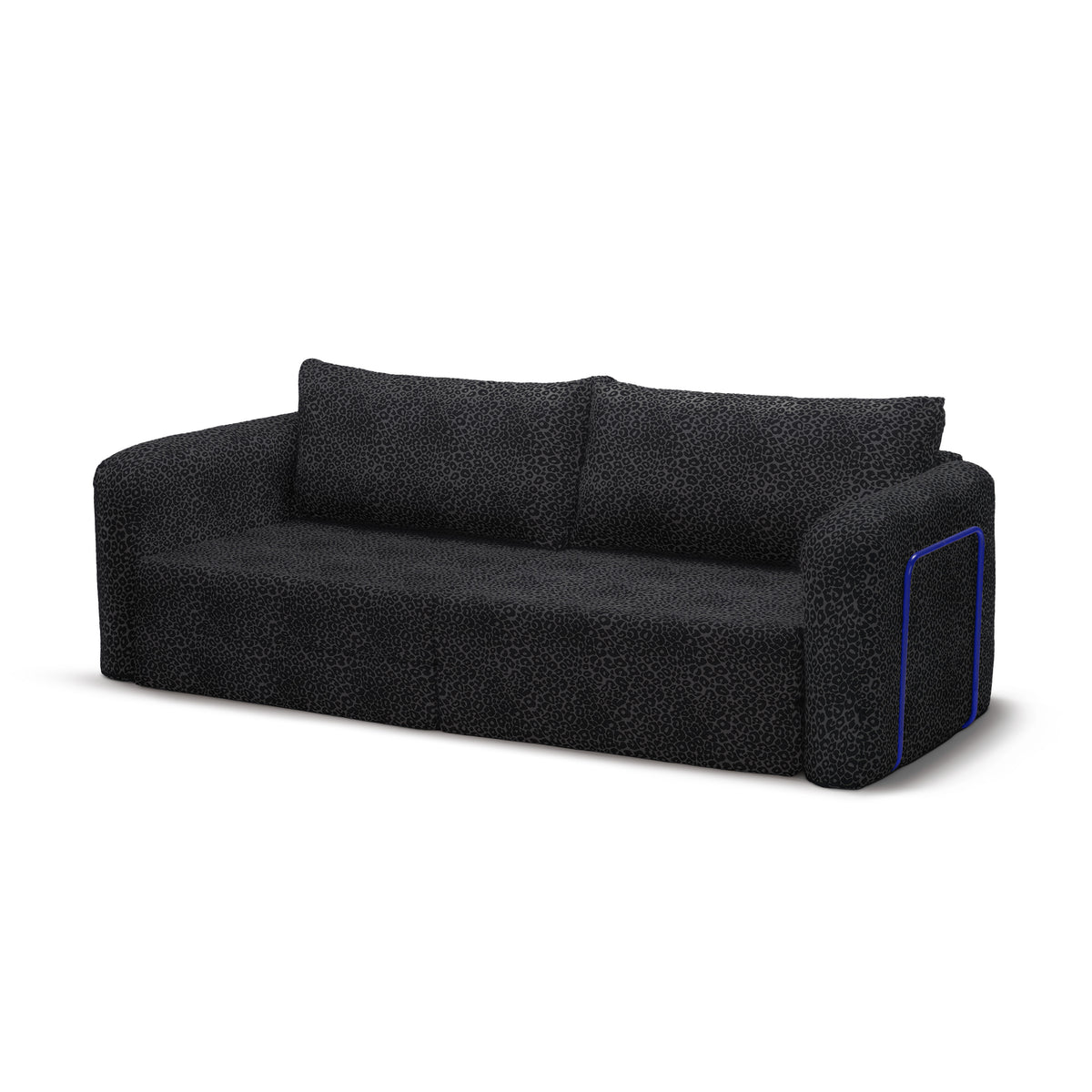Flowy Leopard Schlafsofa in Shadow Panther (WILD 216) mit marineblauem Metallgestell