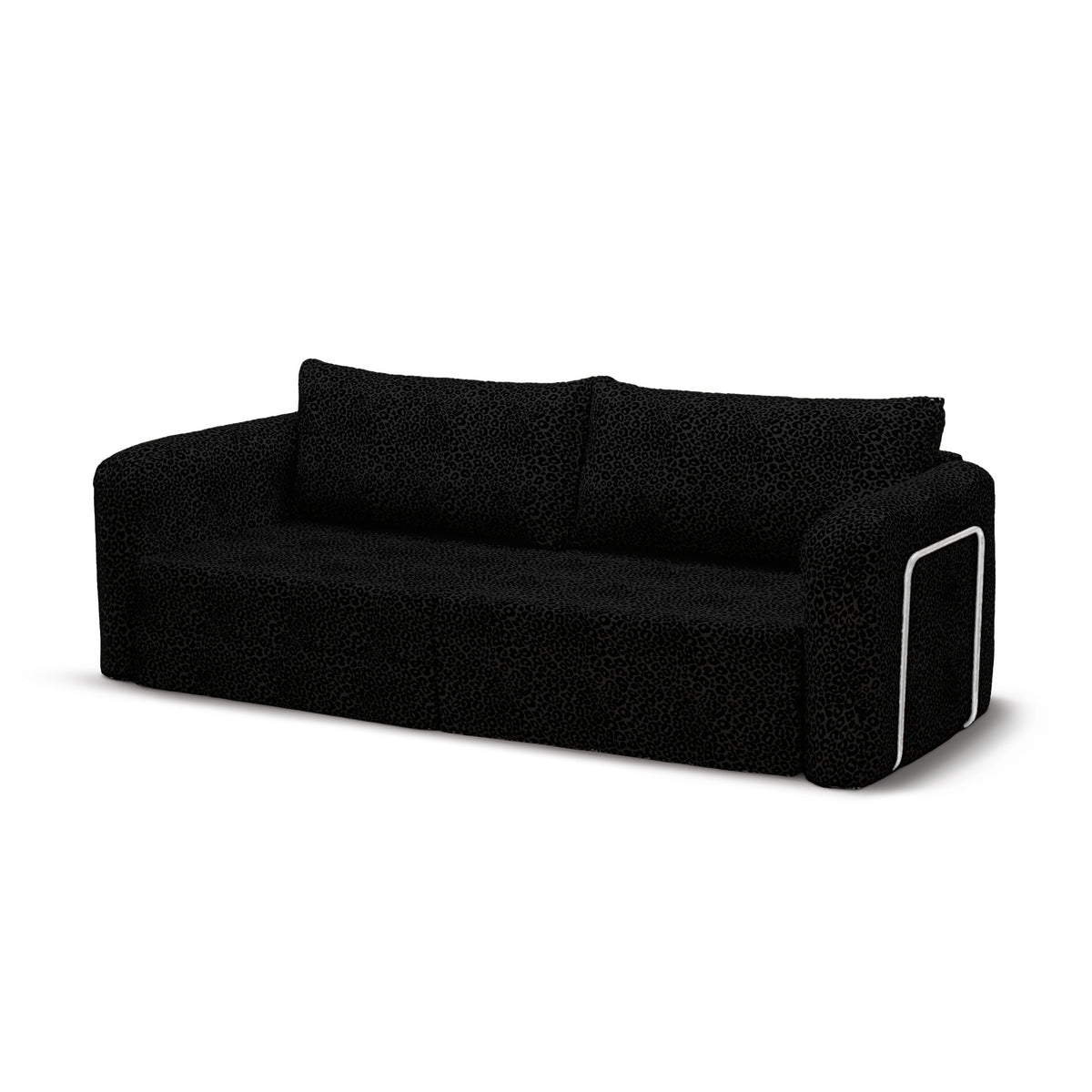 Flowy Leopard Schlafsofa in Onyx Panther (WILD 218) mit weißem Metallgestell