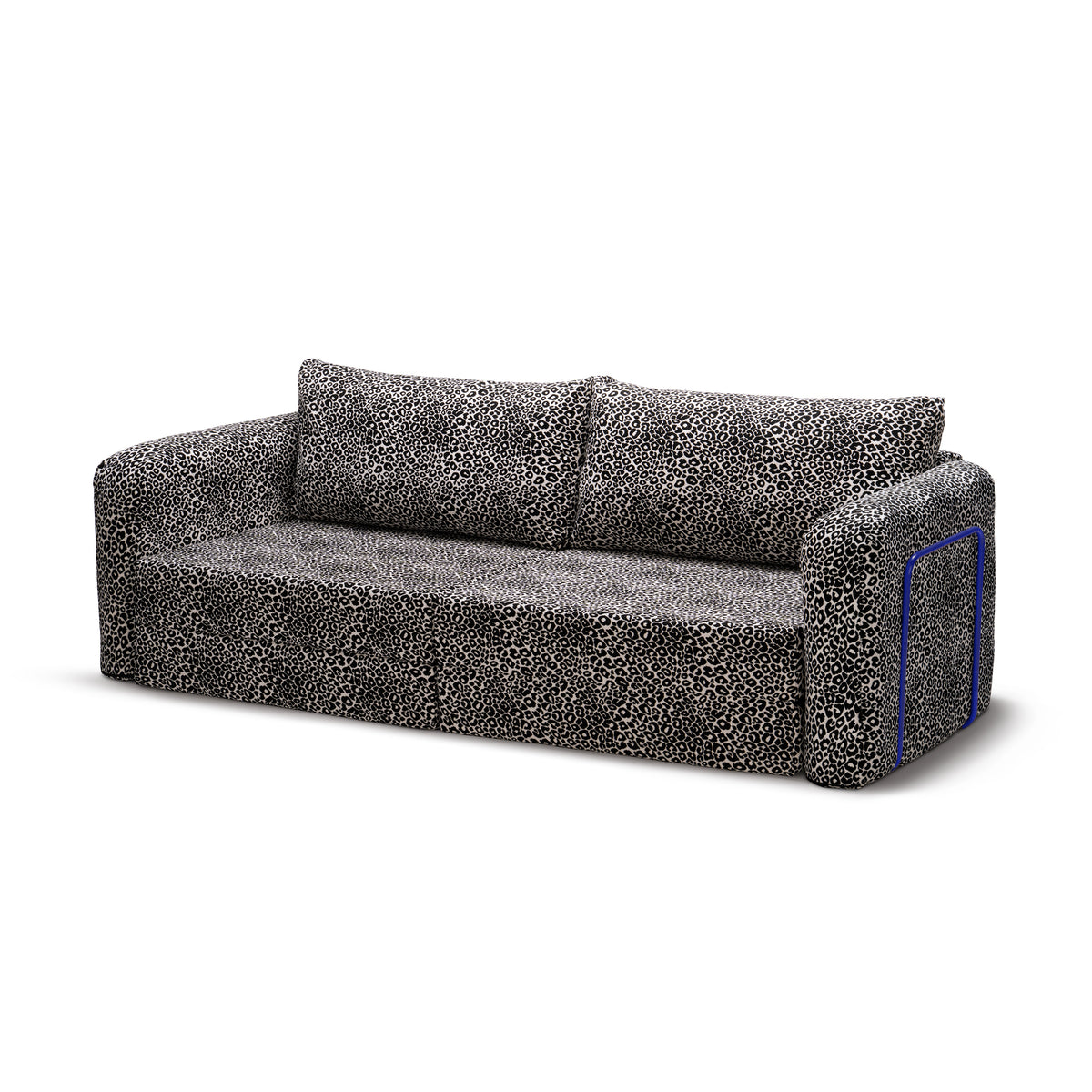 Flowy Leopard Schlafsofa in Smoke Leopard (WILD 219) mit marineblauem Metallgestell