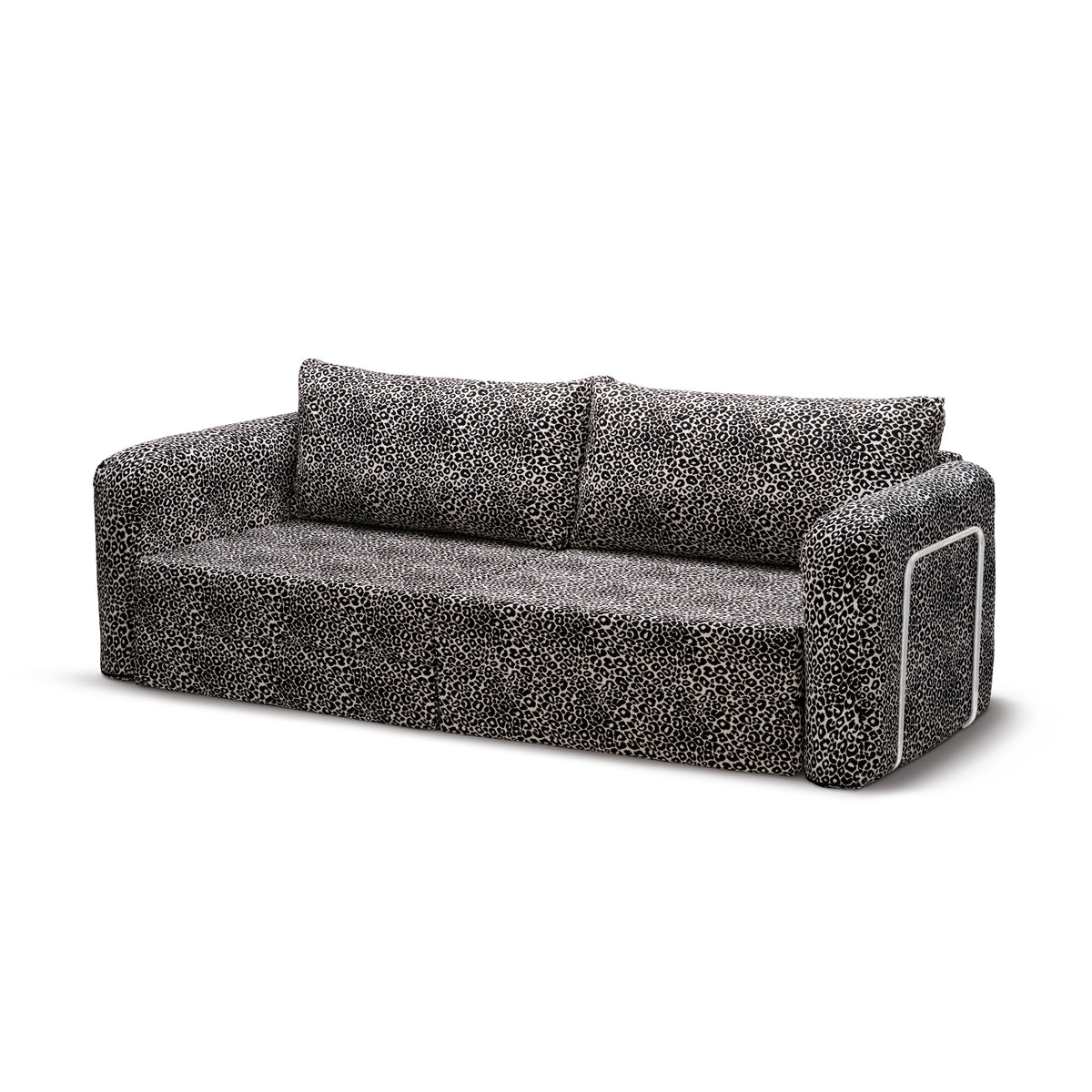 Flowy Leopard Schlafsofa in Smoke Leopard (WILD 219) mit weißem Metallgestell