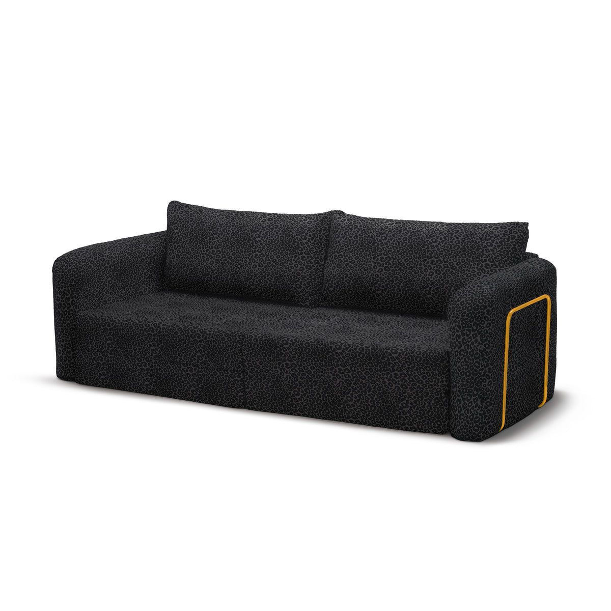 Flowy Leopard Schlafsofa in Shadow Panther (WILD 216) mit gelbem Metallgestell