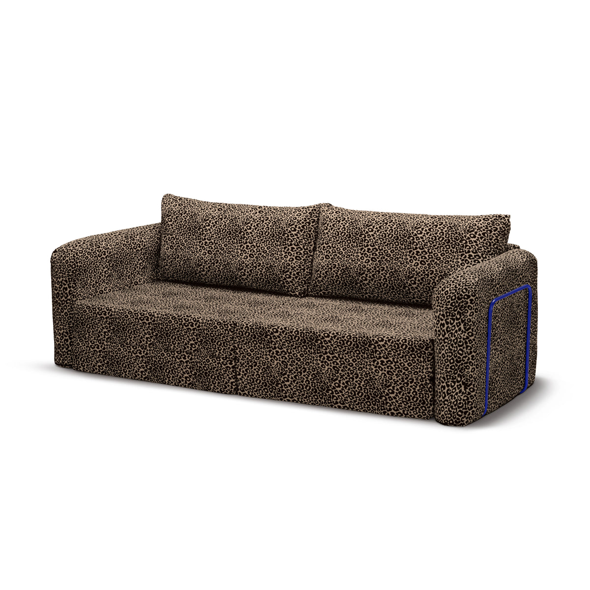 Flowy Leopard Schlafsofa in Umber Safari (WILD 235) mit marineblauem Metallgestell