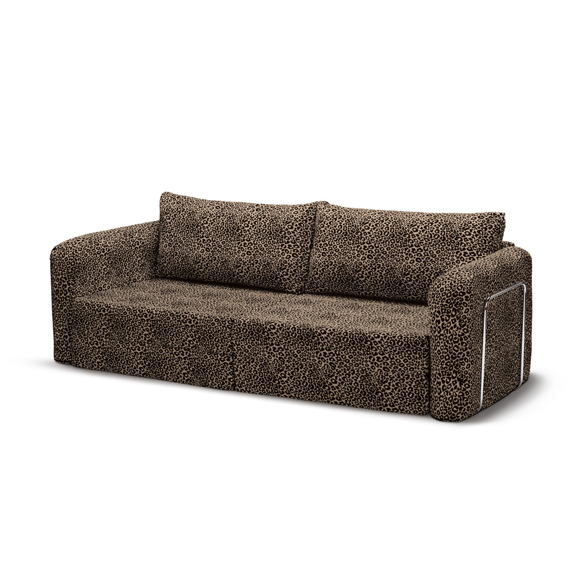 Flowy Leopard Schlafsofa in Umber Safari (WILD 235) mit verchromtem Metallgestell