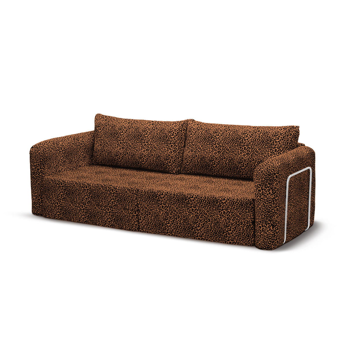 Flowy Leopard Schlafsofa in Amber Savanna (WILD 242) mit weißem Metallgestell