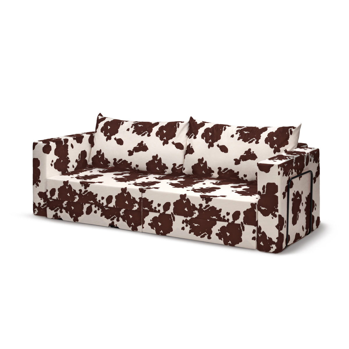 Flow Cow sofa bed in Cognac Hide (MOO 45) with a black metal frame