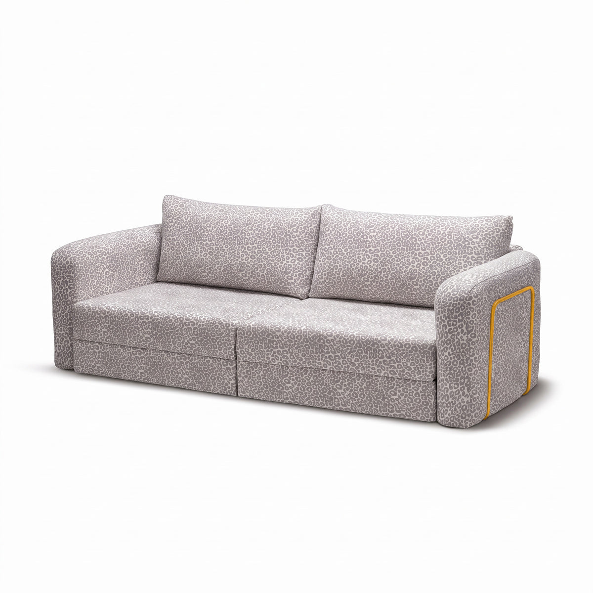 Flowy Leopard Schlafsofa in Dove Haze (WILD 208) mit gelbem Metallgestell
