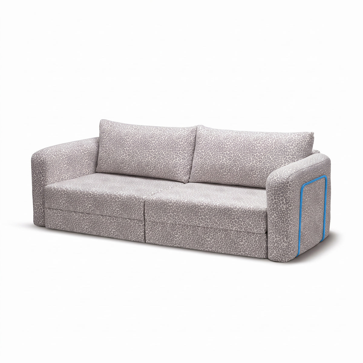 Flowy Leopard Schlafsofa in Dove Haze (WILD 208) mit himmelblauem Metallgestell