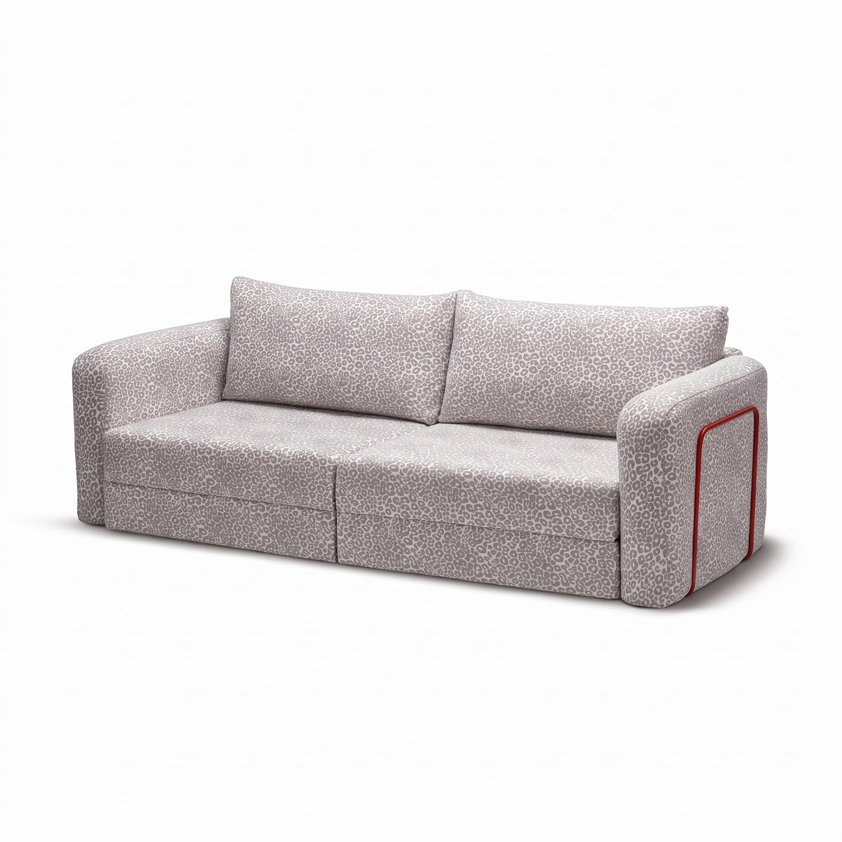 Flowy Leopard Schlafsofa in Dove Haze (WILD 208) mit rotem Metallgestell