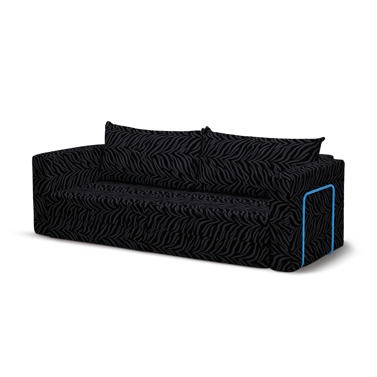 Flow Zebra sovesofa i Ebony Zebra (ZEBRA 16) med himmelblåt metalstel