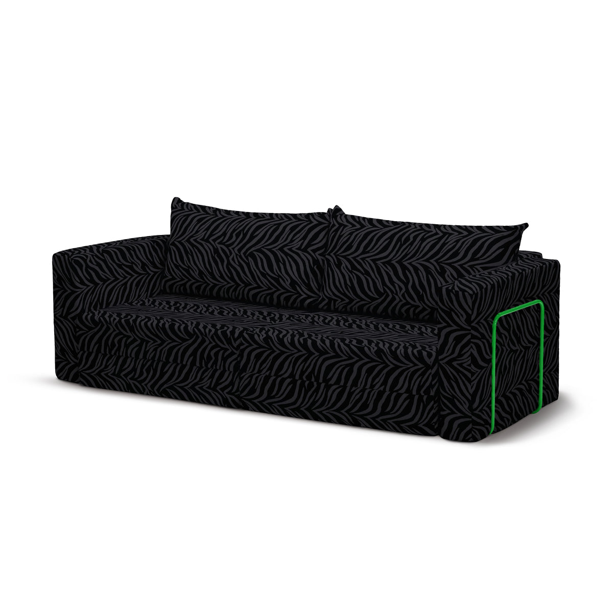 Flow Zebra sovesofa i Ebony Zebra (ZEBRA 16) med grønt metalstel