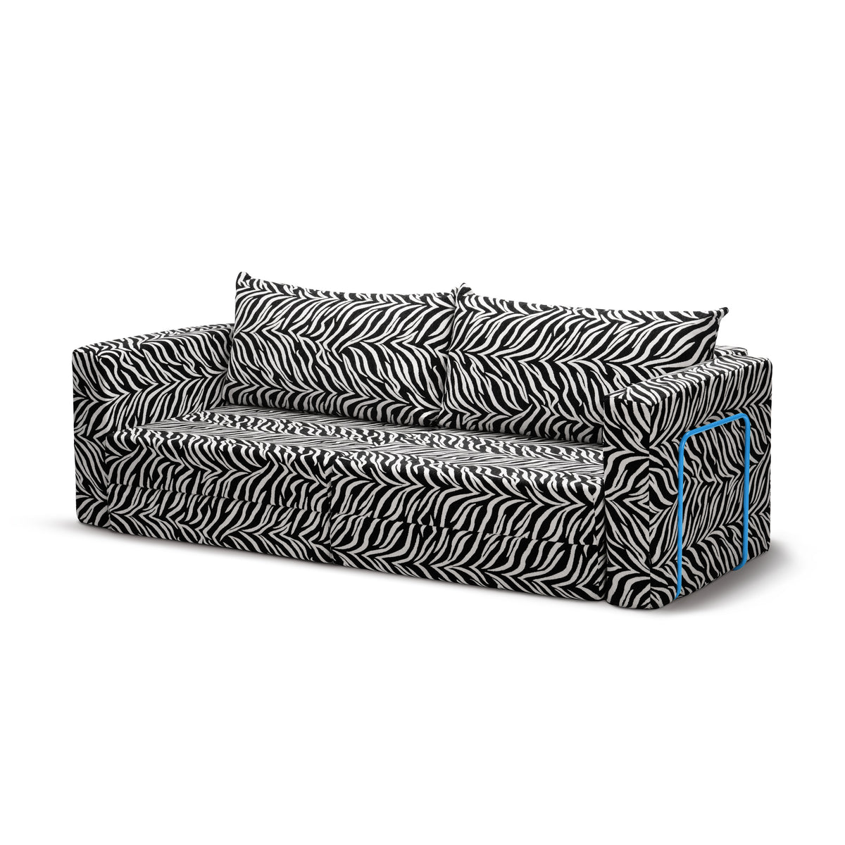 Flow Zebra sovesofa i Onyx Zebra (ZEBRA 19) med himmelblåt metalstel