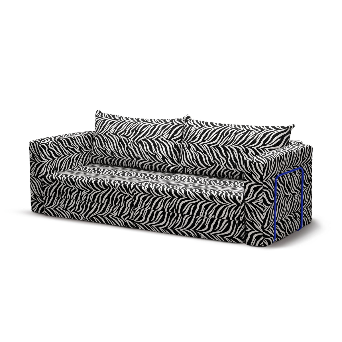 Flow Zebra sovesofa i Onyx Zebra (ZEBRA 19) med marineblåt metalstel