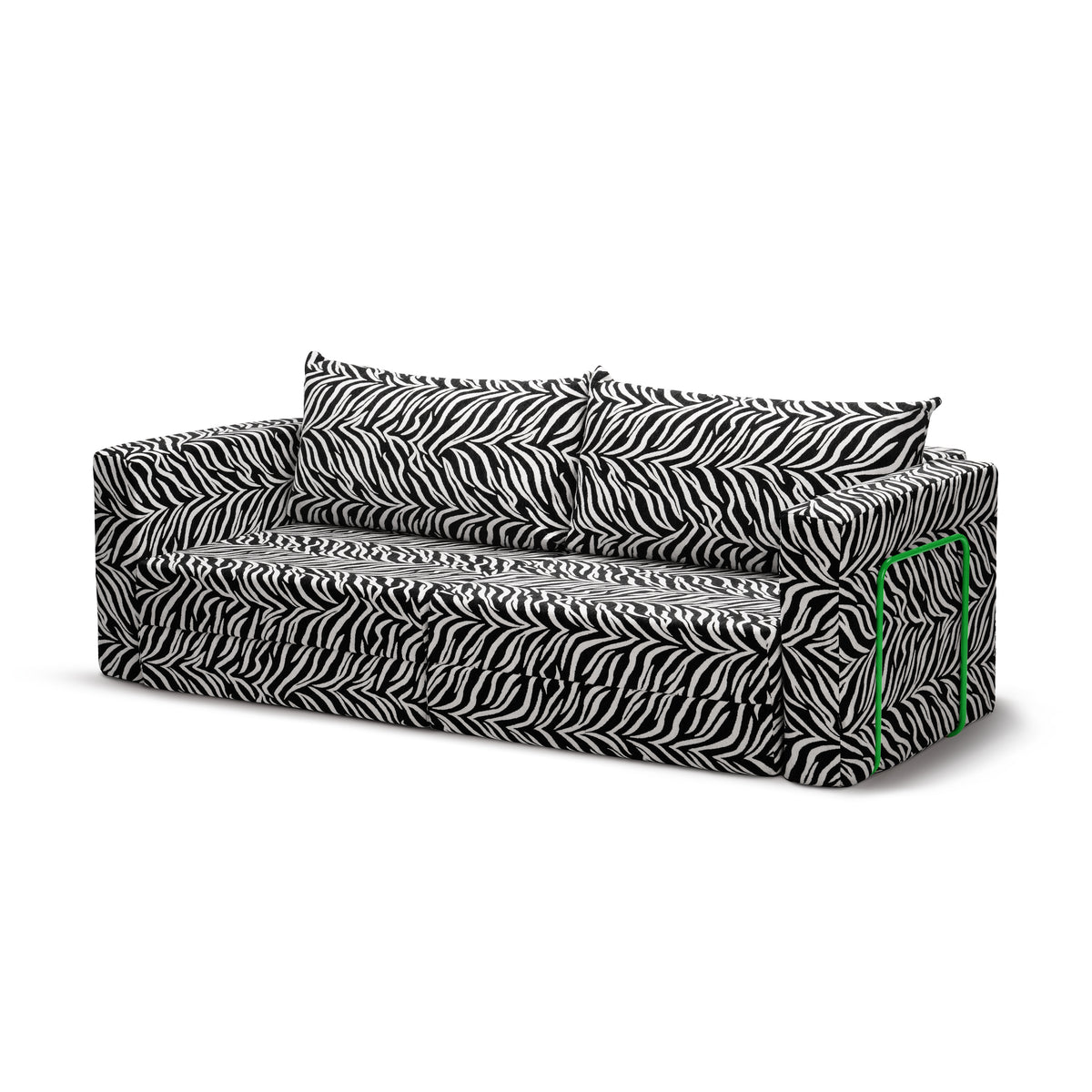 Flow Zebra sovesofa i Onyx Zebra (ZEBRA 19) med grønt metalstel