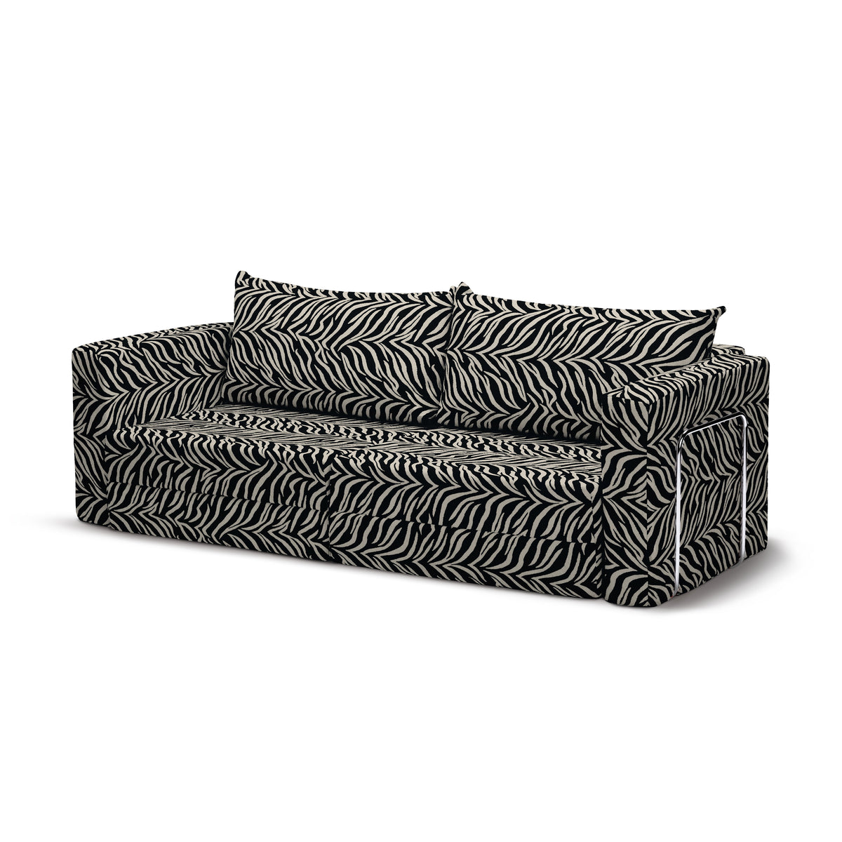 Flow Zebra sovesofa i Smoke Zebra (ZEBRA 35) med forkromet metalstel