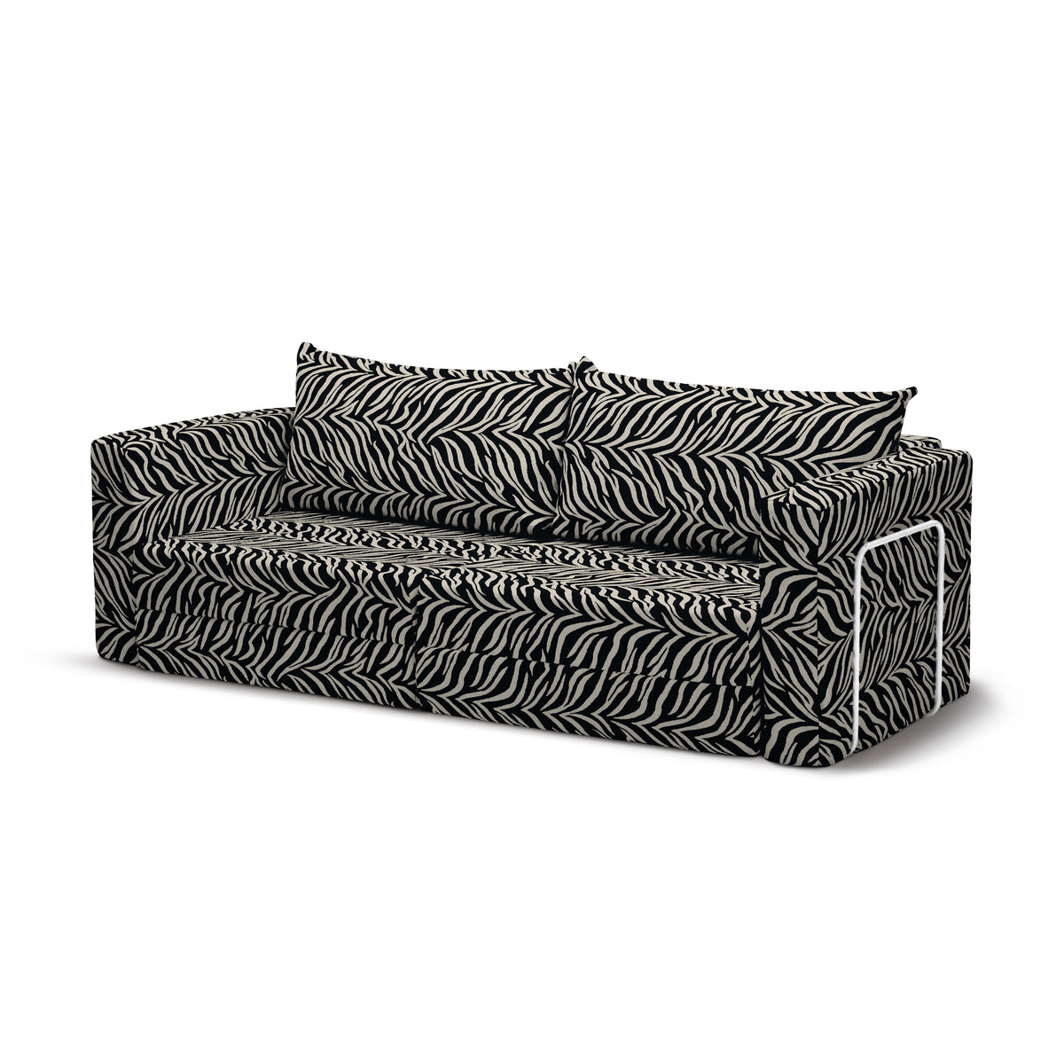 Flow Zebra sovesofa i Smoke Zebra (ZEBRA 35) med hvidt metalstel