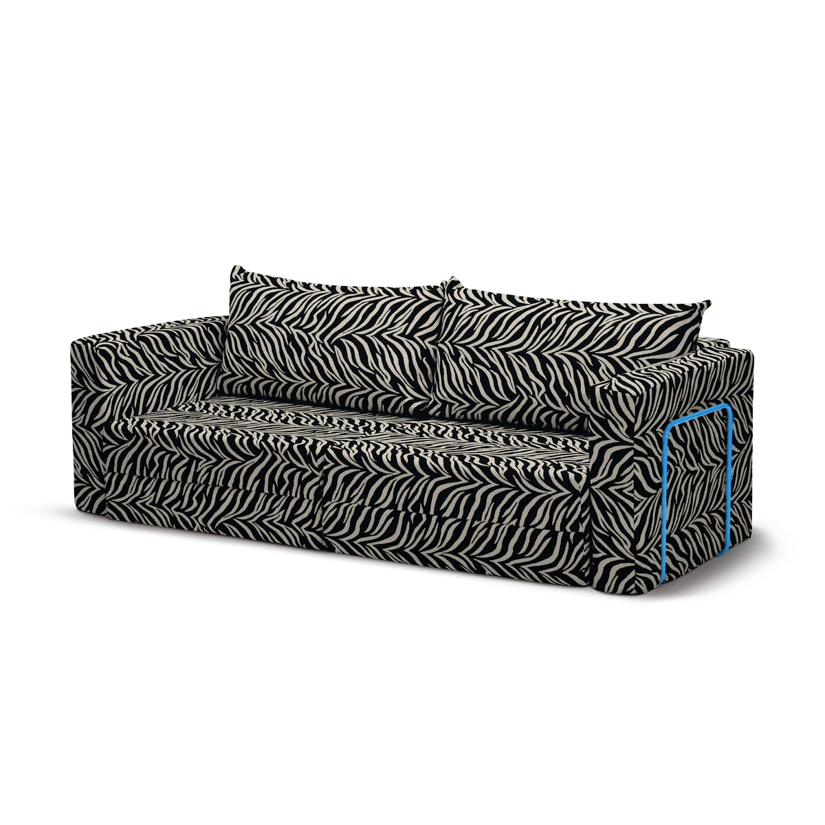 Flow Zebra sovesofa i Smoke Zebra (ZEBRA 35) med himmelblåt metalstel