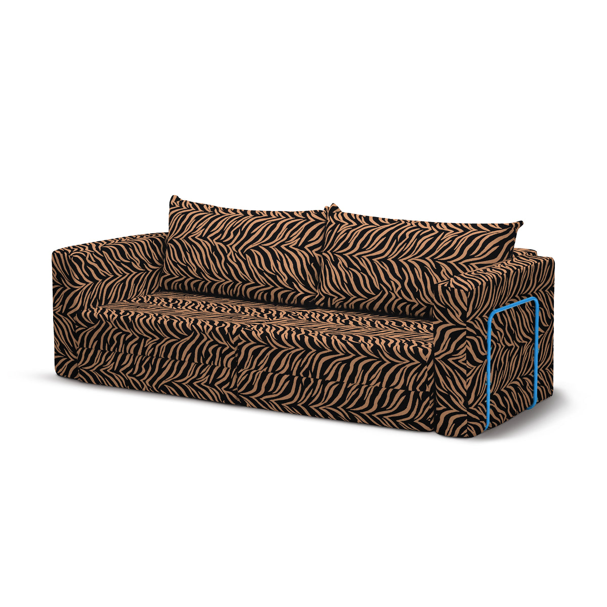 Flow Zebra sovesofa i Rust Zebra (ZEBRA 42) med himmelblåt metalstel