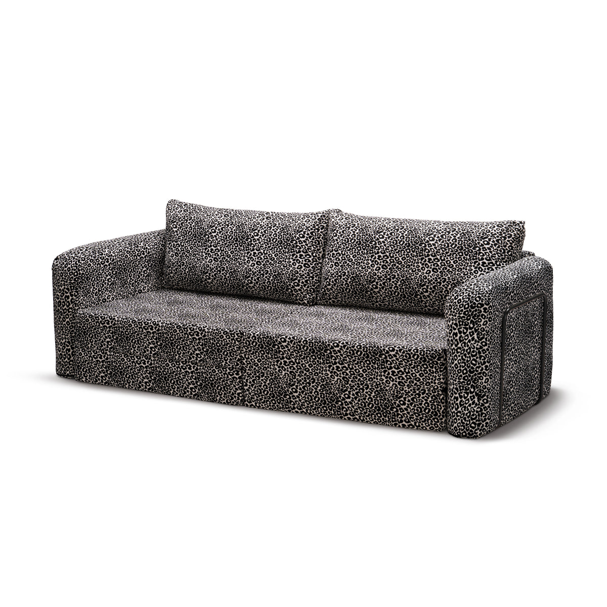 Flowy Leopard Schlafsofa in Smoke Leopard (WILD 219) mit schwarzem Metallgestell